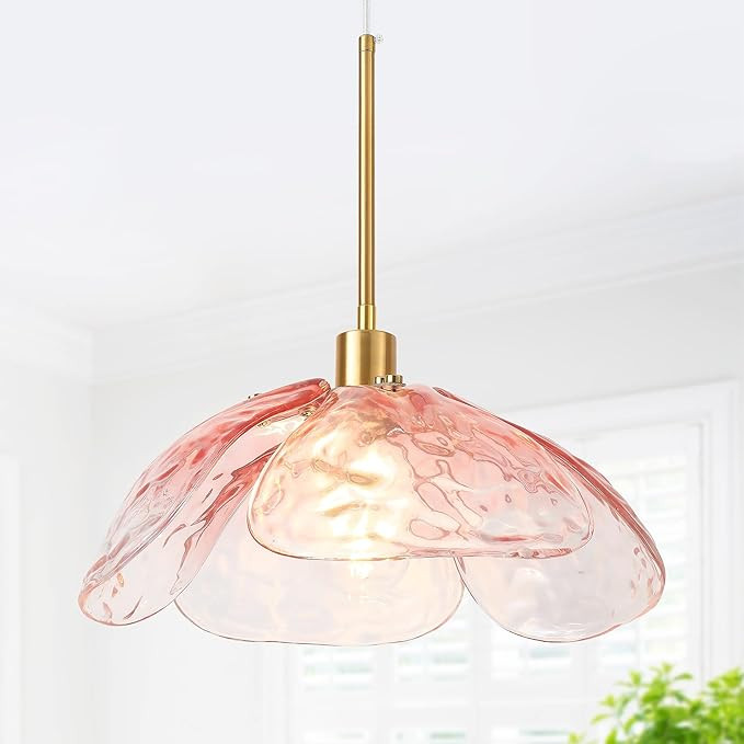 Pink Hammered Glass Pendant Light - 14" Large Vintage Pendant Light, Modern Industrial Farmhouse ... | Amazon (US)