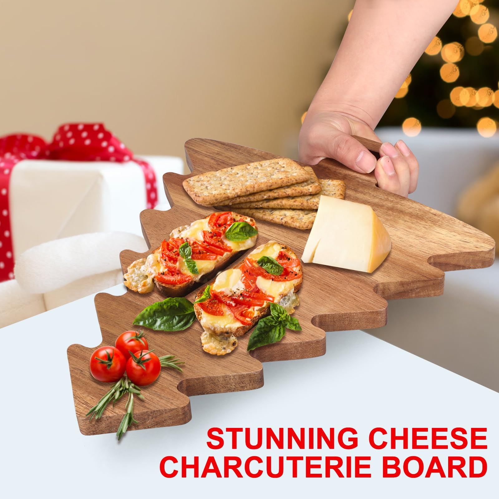 Unique Christmas Tree Charcuterie Boards Gifts Decor Acacia Wood Cutting Boards Christmas Tree Vegetable Platters Wooden Xmas Cheese Board Presents Festive Veggie Trays Xmas Fruit Appetizer Platter | Amazon (US)