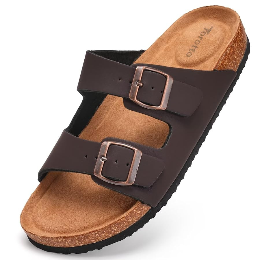Torotto Mens Slides with Cork Footbed Open Toe Adjustable Webbing Flat Sandals for Walking | Beac... | Amazon (US)