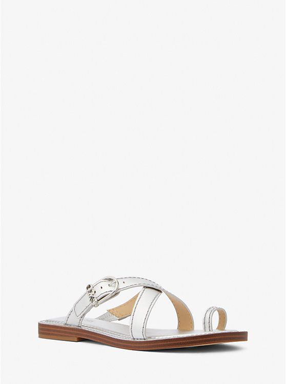 Ashton Metallic Leather Flat Sandal | Michael Kors US