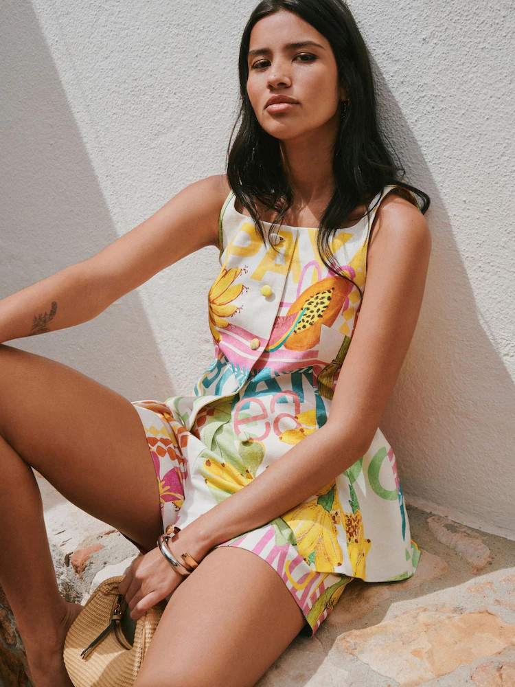 Multicolour Linen Rich Postcard Print Shorts | Next EU