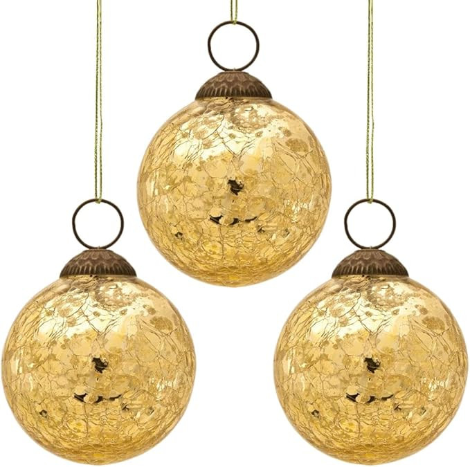 3 Pack | Luna Bazaar Large Mercury Glass Ornament (3-Inch, Gold, Lana Ball Design) - Great Gift I... | Amazon (US)