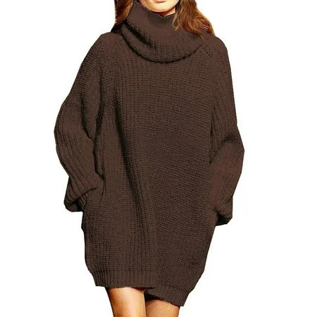 SSKDBFJG Women's Turtleneck Sweater-Oversized Sweater Loose Pullover Knit Dress(Brown) S | Walmart (US)