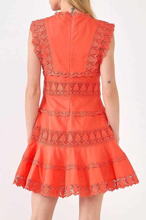 endless rose Women's Plunging Neck Lace Trim Mini Dress | Amazon (US)