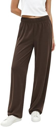 Womens Casual Wide Leg Pants with Pockets | Elastic Waist,Lightweight Breathable Summer Trousers,... | Amazon (US)
