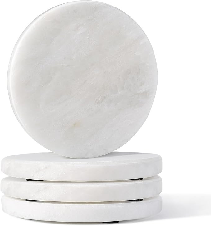 Marble Coaster Set of 4, Round White Coasters, 4" Cup Coasters for Drinks, Heat Resistant Coaster... | Amazon (US)