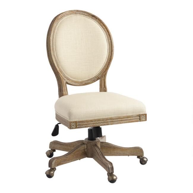 Natural Linen Paige Round Back Office Chair | World Market