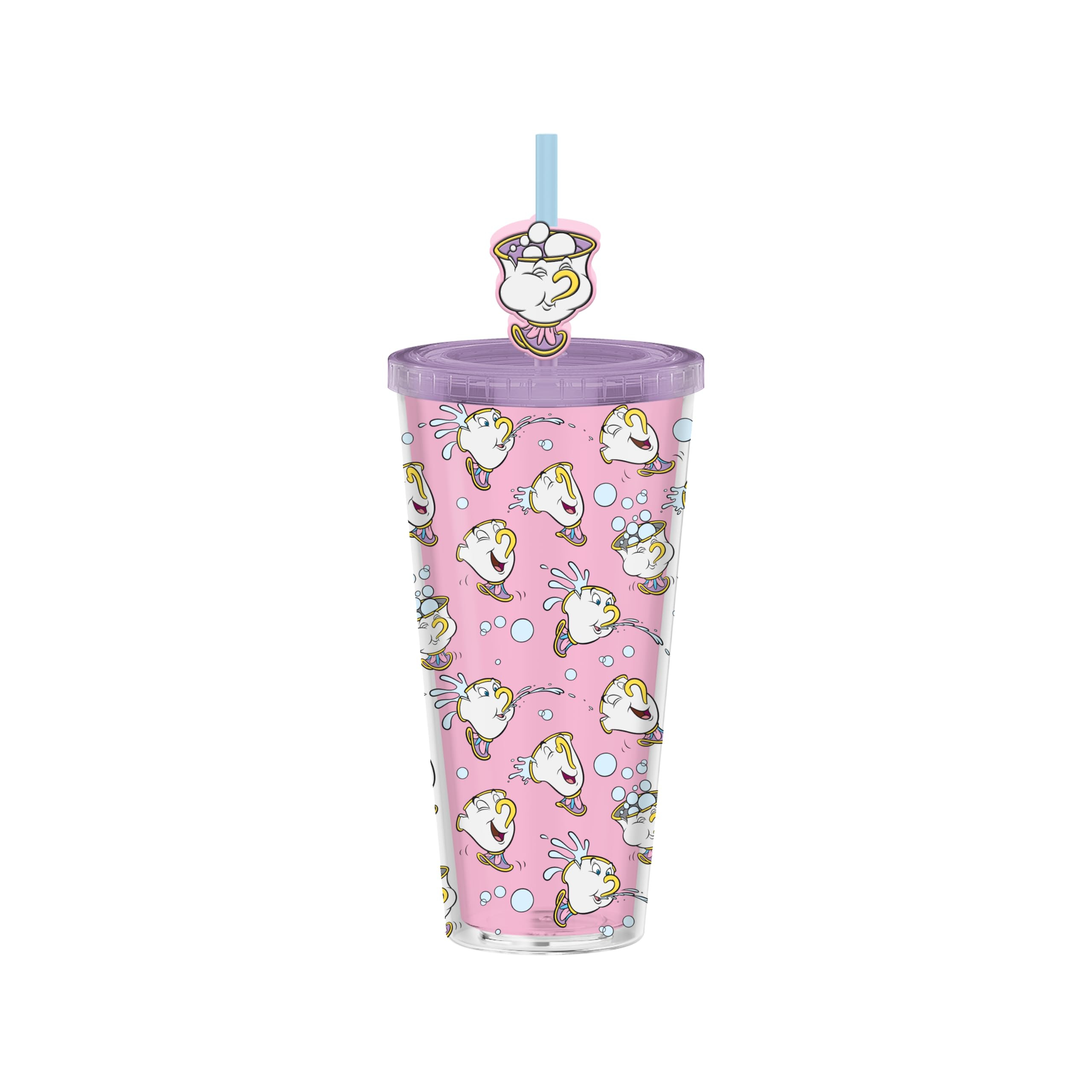 Silver Buffalo Beauty and the Beast Chip Bubbles Pattern 24oz Plastic Cold Cup w/Lid and Topper S... | Amazon (US)