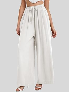Bloggerlove Womens Linen Palazzo Pants Summer Casual Boho Wide Leg High Waist Lounge Beach Trouse... | Amazon (US)