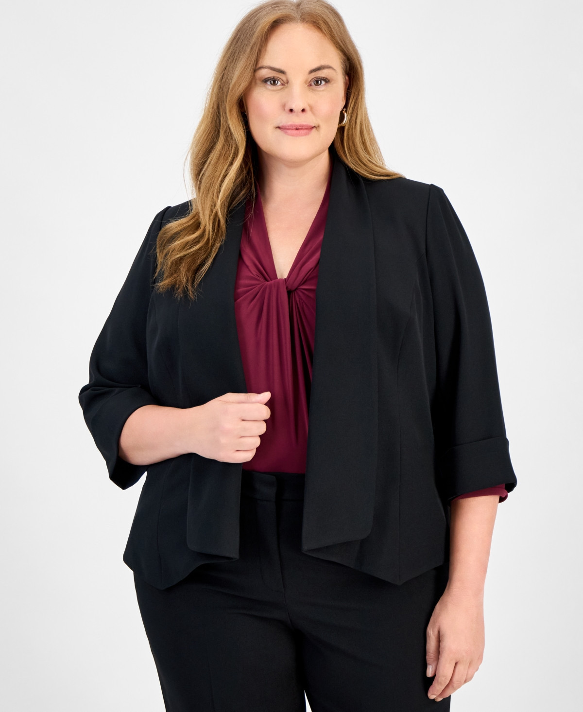 Kasper Plus Size Open-Front Soft Blazer - Black | Macy's