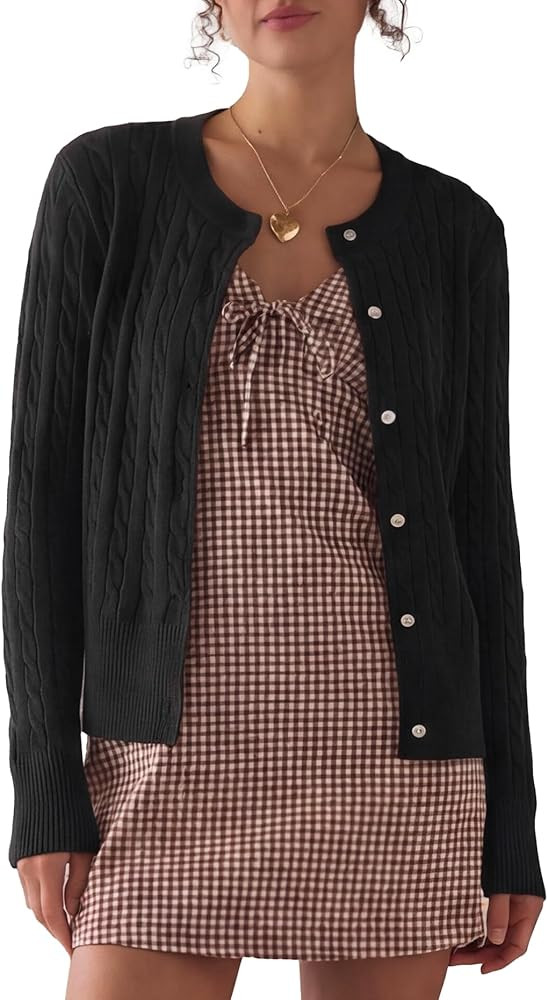 Darong Women's Long Sleeve Cable Knit Cardigan Sweater Fall Winter Open Front Button Up Outfits F... | Amazon (US)