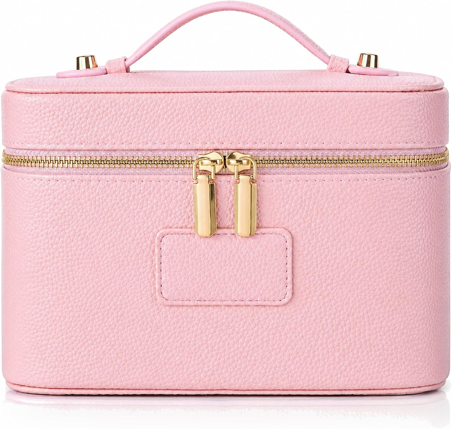 Makeup Bag Travel Toiletry Leather Cosmetic Case, Waterproof Makeup Organizer with Brush Holder, Wipe Clean Removable Divider Vanity Train Bag for Women, Pink | Amazon (US)
