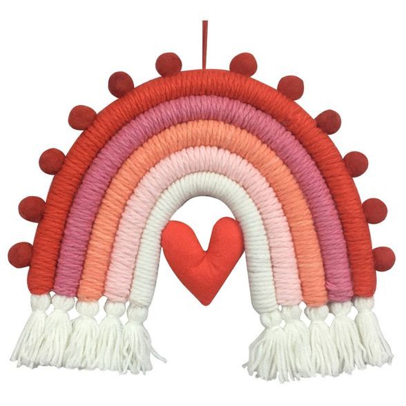 Yarn Wrapped Rainbow Tassel Valentine's Day Wall Art Red/White/Pink - Spritz™ | Target