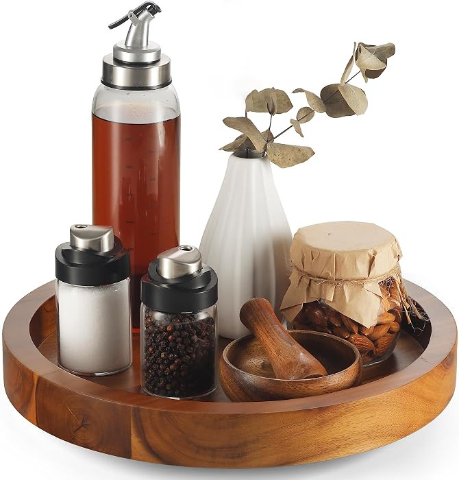 TIDITA 13" Wooden Lazy Susan Organizer for Cabinet, 360\u00b0 Rotation, High Rim | Amazon (US)