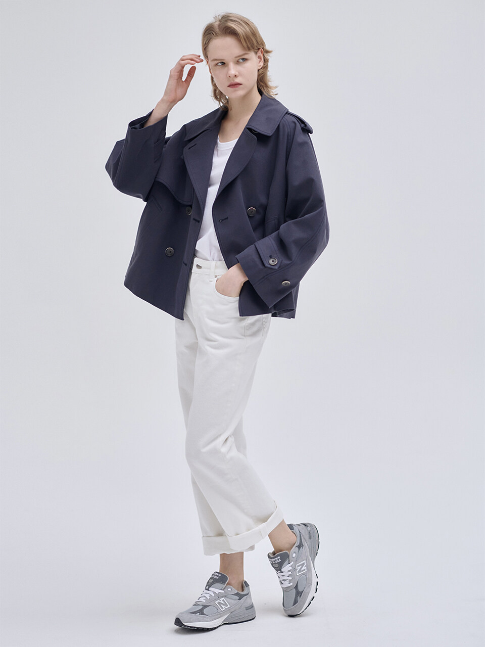Crop Trench Coat_Navy | W Concept (US)