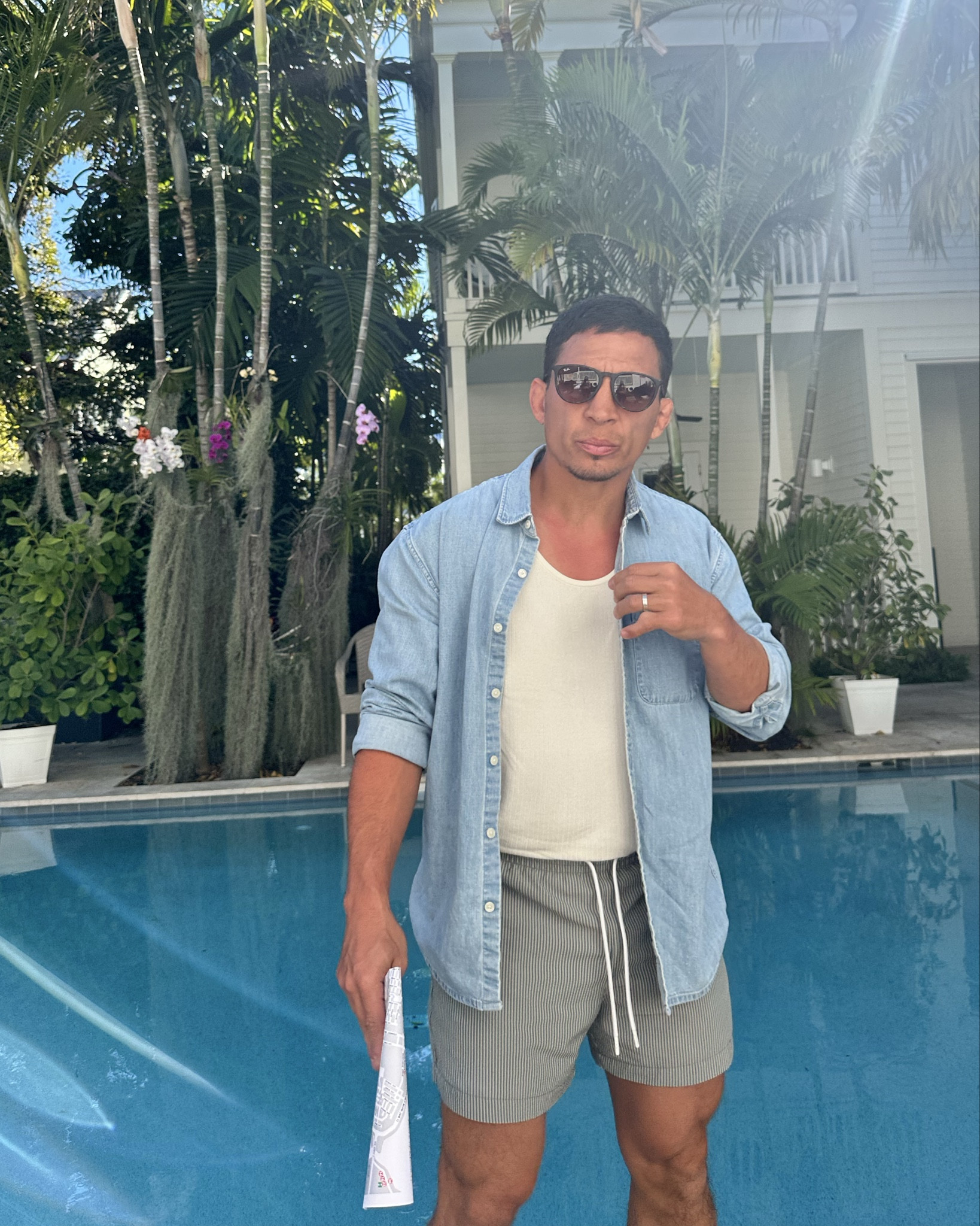 Of course for our baby moon my husband brought the heat! These are the two outfits I got the most DMs about on social media. His men’s over shirts look great with any outfit (and I stole them quite a few times) and his striped Abercrombie bathing suits are his favorite + look great in a water setting or not!

#LTKMens #LTKSeasonal #LTKFindsUnder100