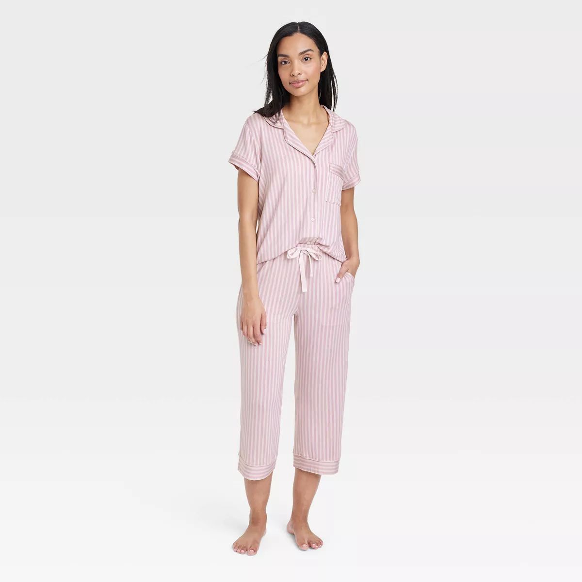 Women's Beautifully Soft Short Sleeve Notch Collar Top and Pants Pajama Set - Stars Above™ | Target