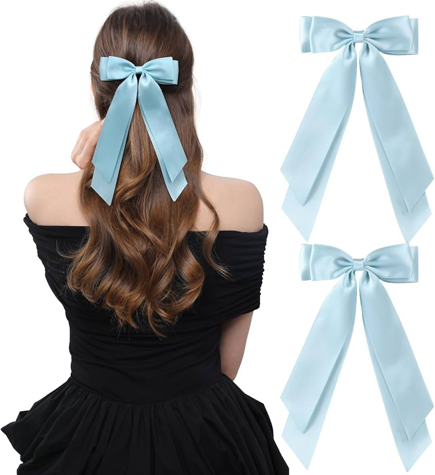 LuSeren 2 PCS Double Layer Hair Bows Light Blue Hair Ribbon Clips Ponytail Holder Accessories for... | Amazon (US)