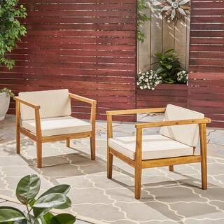 Noble House Newbury Teak Brown Removable Cushions Wood Outdoor Lounge Chair with Beige Cushions (... | The Home Depot