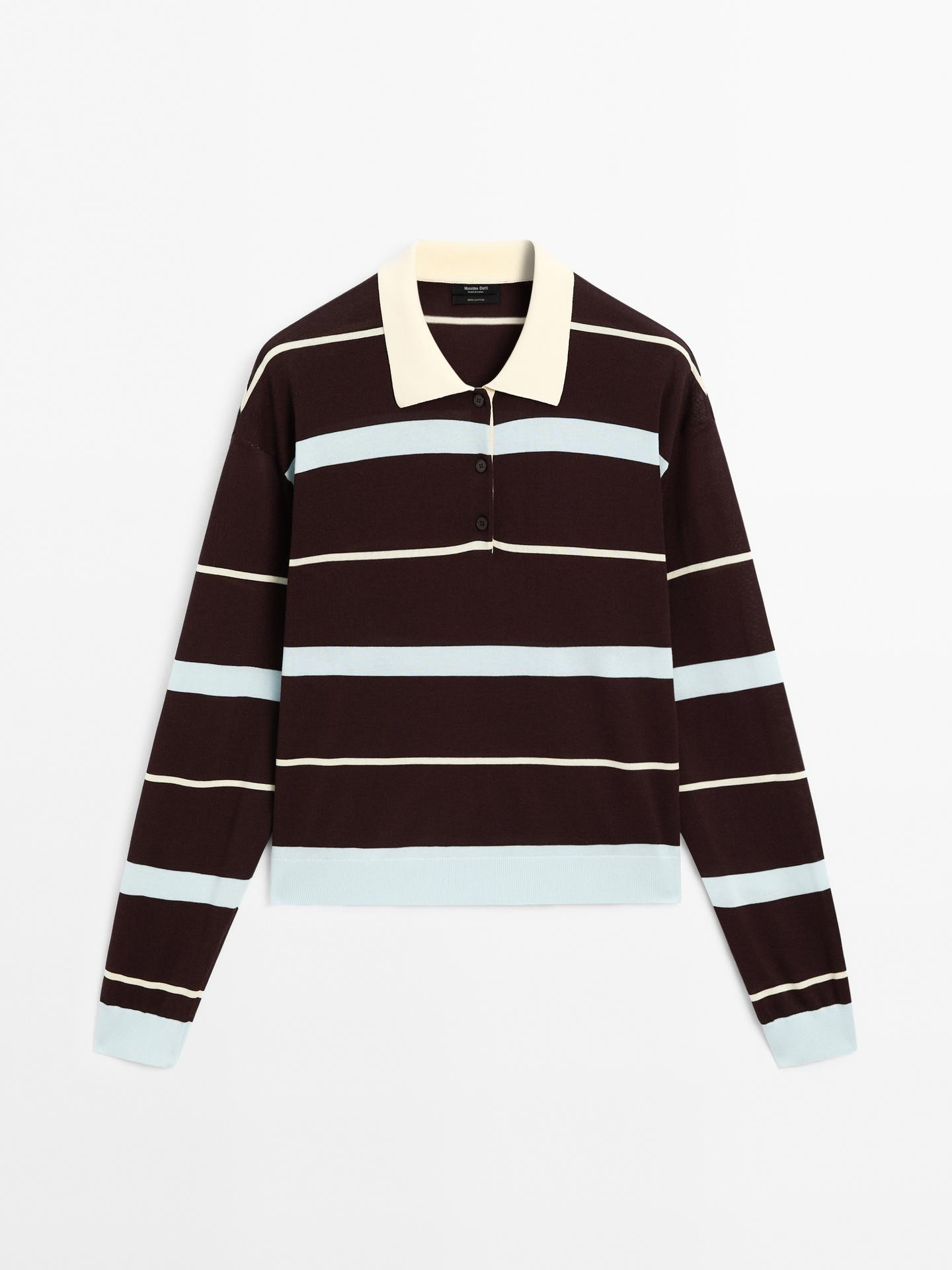 Striped knit sweater with polo collar | Massimo Dutti US