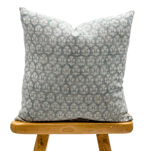 Designer Muted Blue on Natural Linen Pillow Cover, Blue Pillow Cover, Boho Pillow, Farmhouse Pill... | Etsy (US)