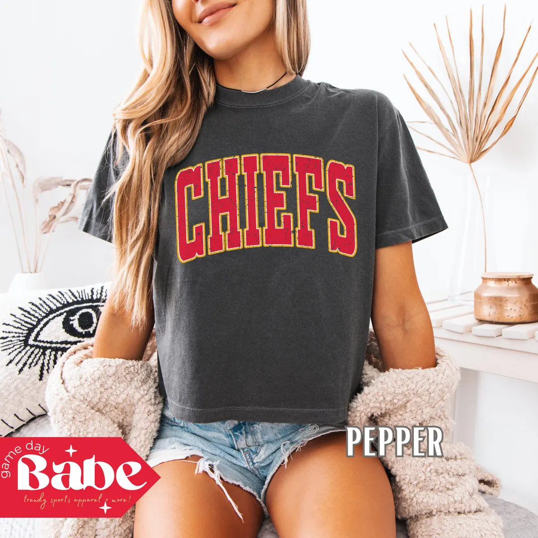 Adult Chiefs Boxy Crop | Kansas City Football, KC, Game Day Shirt, Arrowhead, Distressed, Vintage... | Etsy (US)