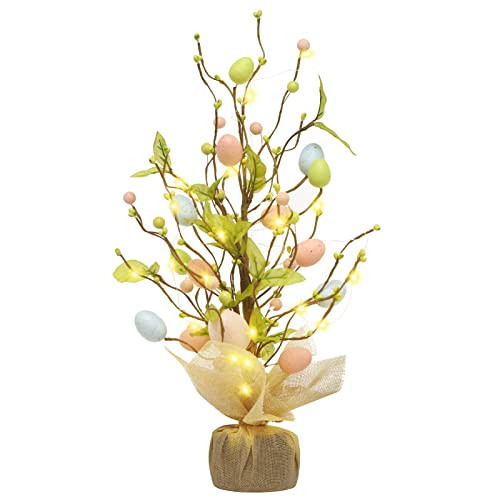 RoseCraft Easter Decorations, 18 Inch Pre-Lit Easter Egg Tree Tabletop Decor with Delicate Ornaments, for Home Party Wedding Holiday Spring Summer Decoration, Green/Pink/Blue. | Amazon (US)