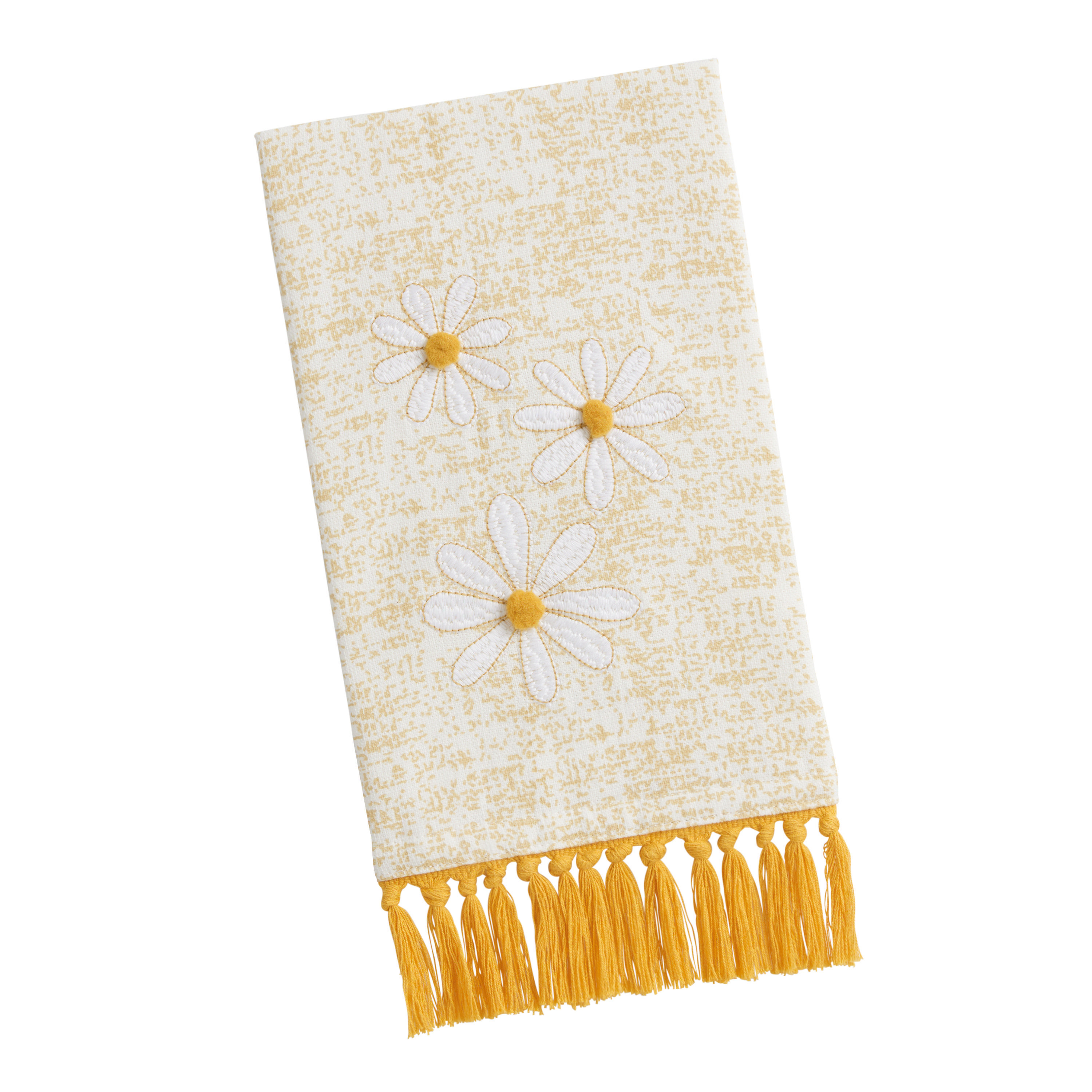 Mustard And White Daisy Speckled Terry Hand Towel | World Market