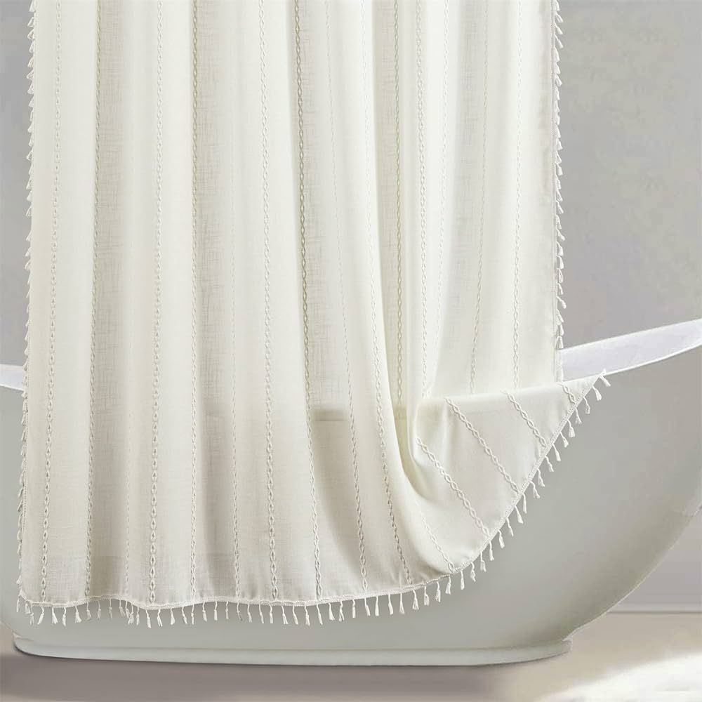 RoomTalks Extra Long Cream White Boho Shower Curtain Set 78 Inch Length Premium Quality Heavy Dut... | Amazon (US)