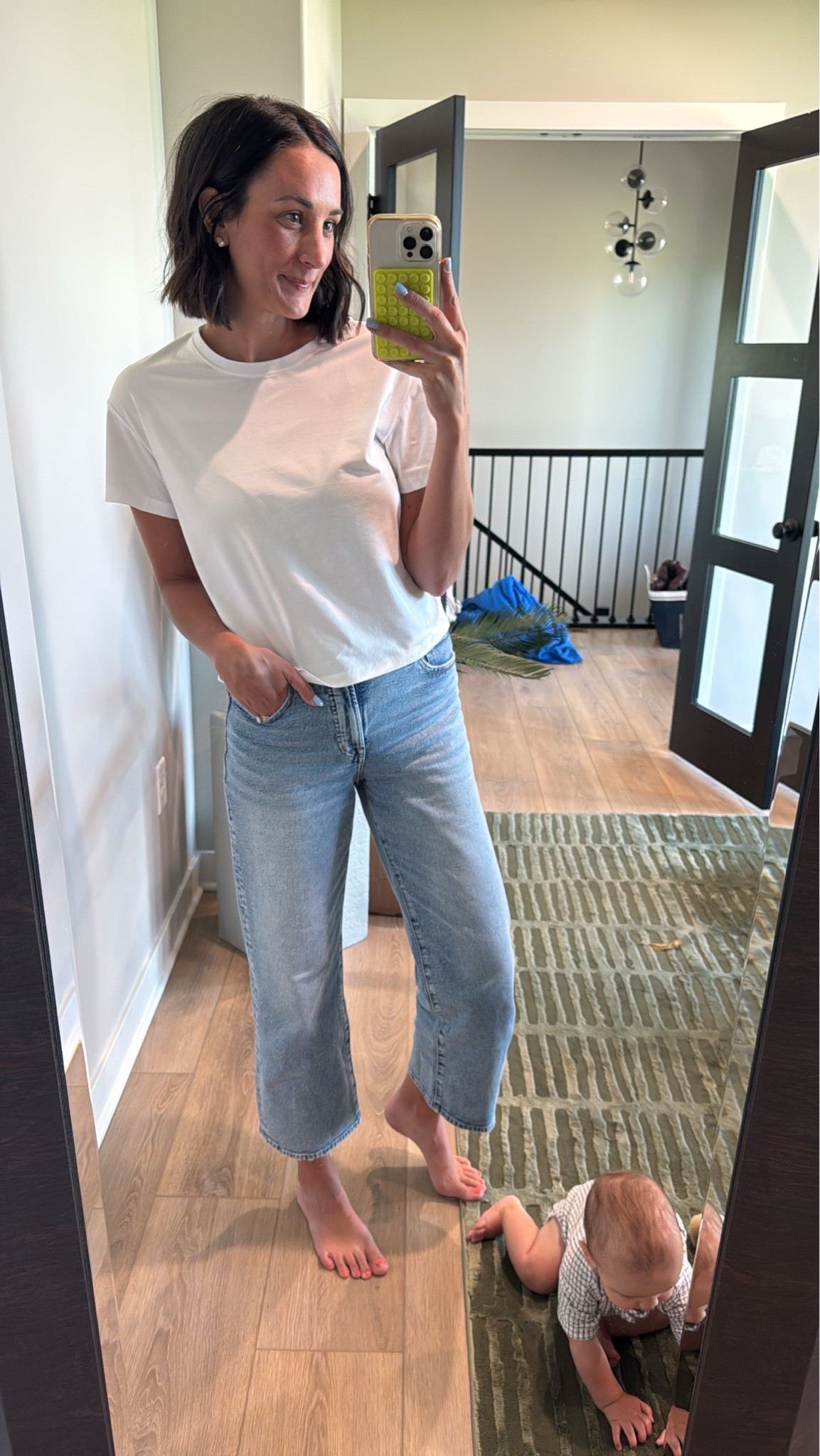 The cutest wide leg cropped jean! Also love this basic cropped tee! Jeans: size 26, top: size small

#LTKmomlife #LTKdayinmylife #LTKSeasonal