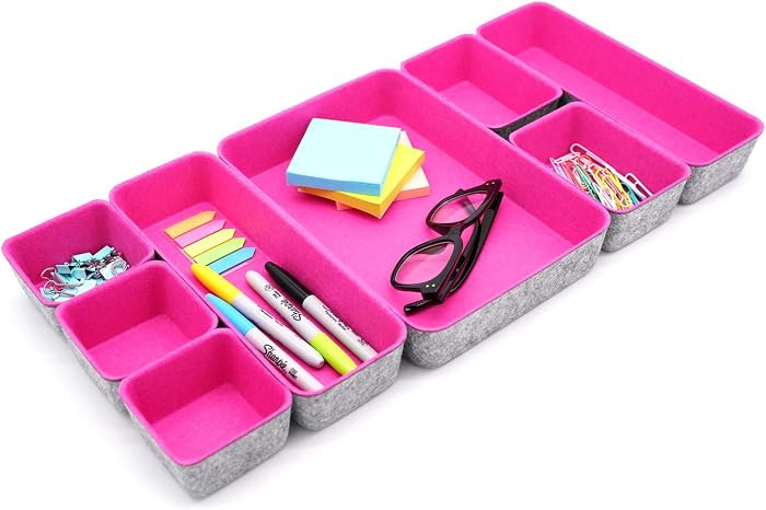 Hot Pink Drawer Organizers 8pc Desk Tray Makeup Office Storage Bin | Amazon (US)