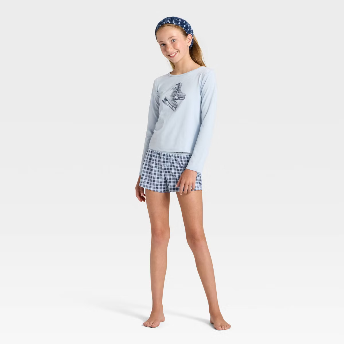 Girls' 2pc Long Sleeve Pajama Set with Spa Headband - art class™ Blue | Target
