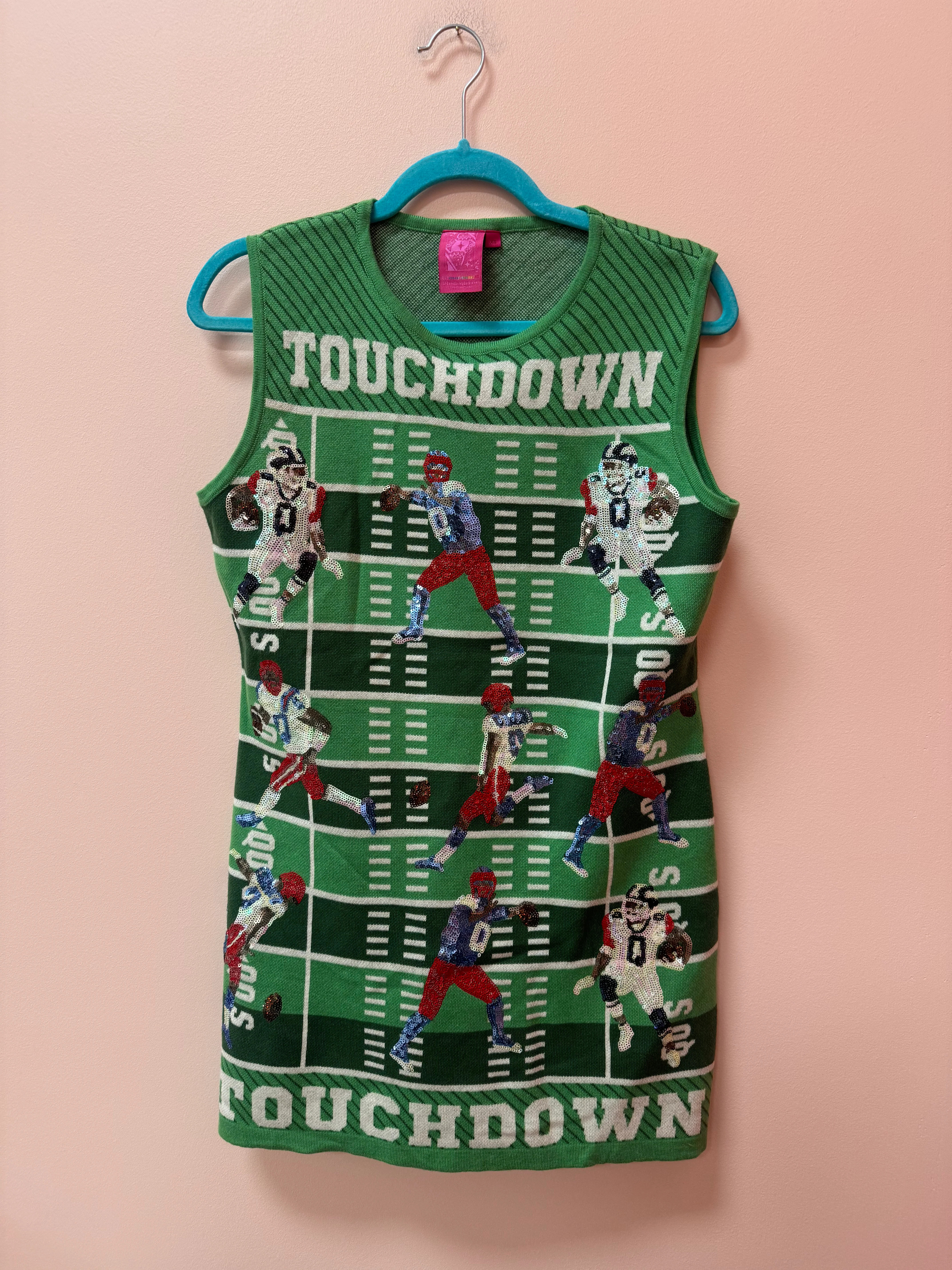 SAMPLE-POWDER BLUE & RED & NAVY TOUCHDOWN TANK DRESS | Queen of Sparkles