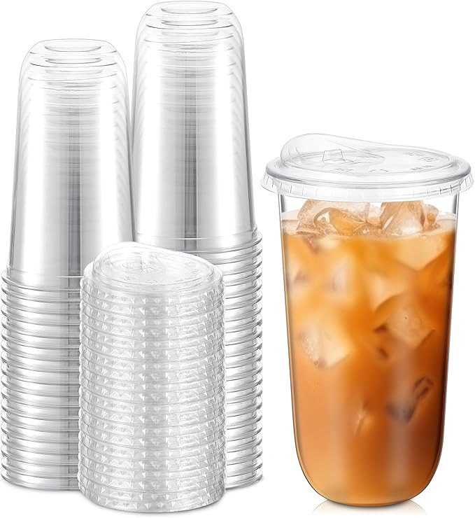Ziliny 25 Sets 20 oz Clear Plastic Cups with Strawless Sip Lids, Thickened Clear Disposable Plast... | Amazon (US)