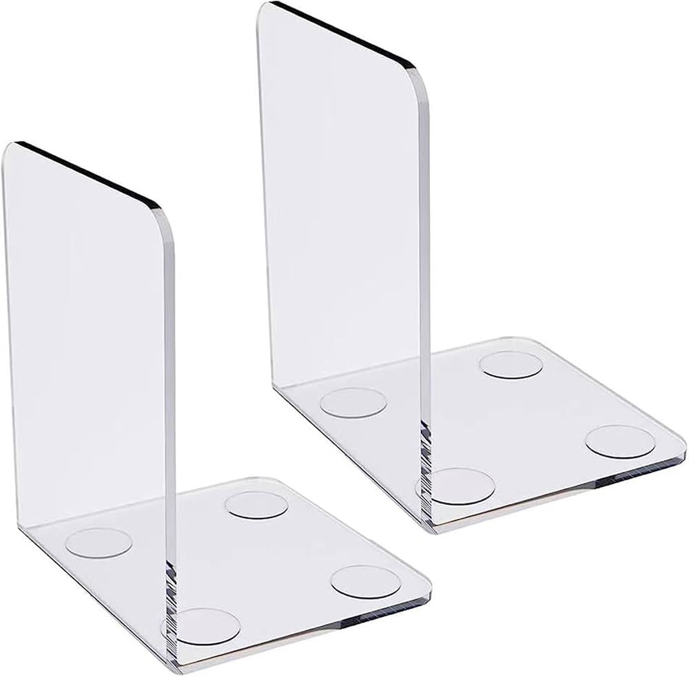 Clear Acrylic Book Ends, 2 Pcs Heavy Duty Non-Skid Bookends for Shelves/Desk, Office Home Book St... | Amazon (US)