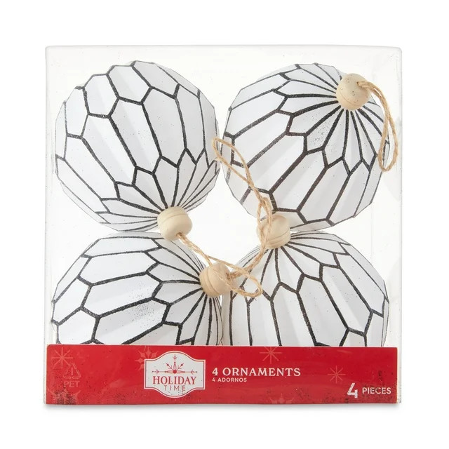 4-Count Modern White and Black Embossed Glitter Ball Ornament Christmas Ornament Set, by Holiday ... | Walmart (US)