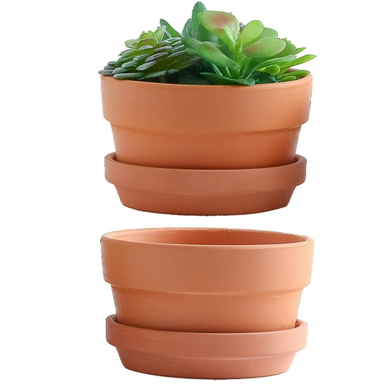 Yishang 7 Inch Terracotta Shallow Planters with Saucer/Tray,Ceramic Flower Clay Plant Pots with D... | Walmart (US)