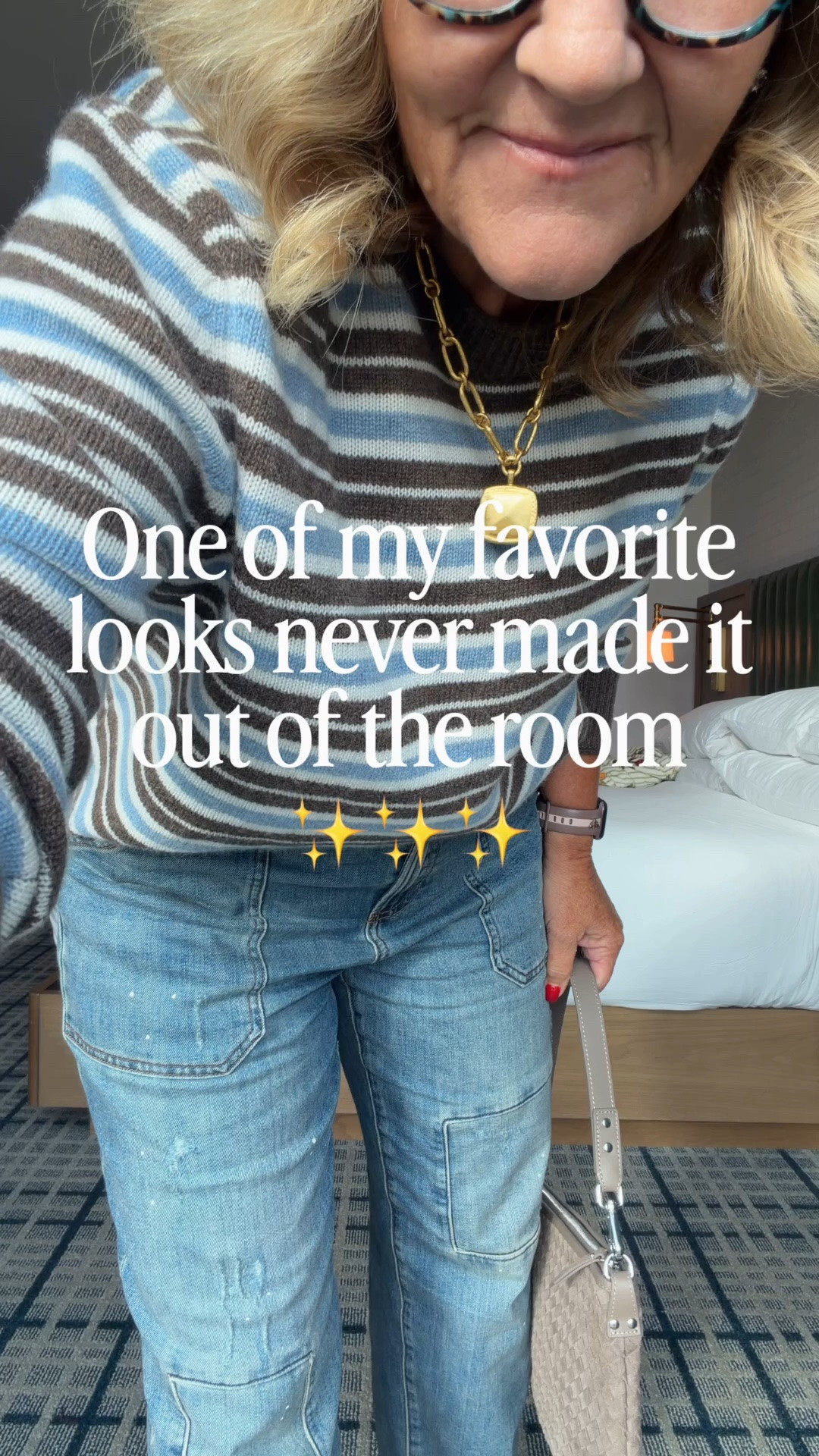 I love this sweater. Wearing a medium. It’s a limited edition. 
Jeans are lightweight and soft. Size 1.0 
Loafers I did size down, but they needed to be stretched a bit. If you get your regular size, you need to wear socks with them.

20% off my bracelet stack code NANETTE20

#LTKOver40 #LTKootd #LTKPetite