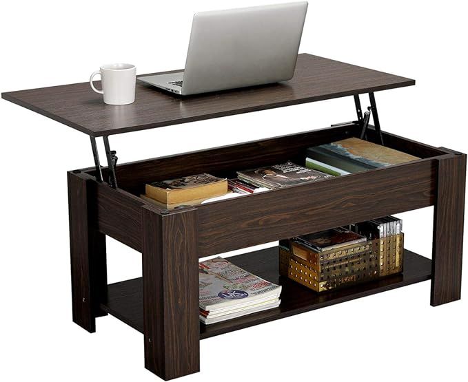 YAHEETECH Modern Lift Top Coffee Table with Hidden Compartment and Storage Shelf - Pop-Up Tableto... | Amazon (US)