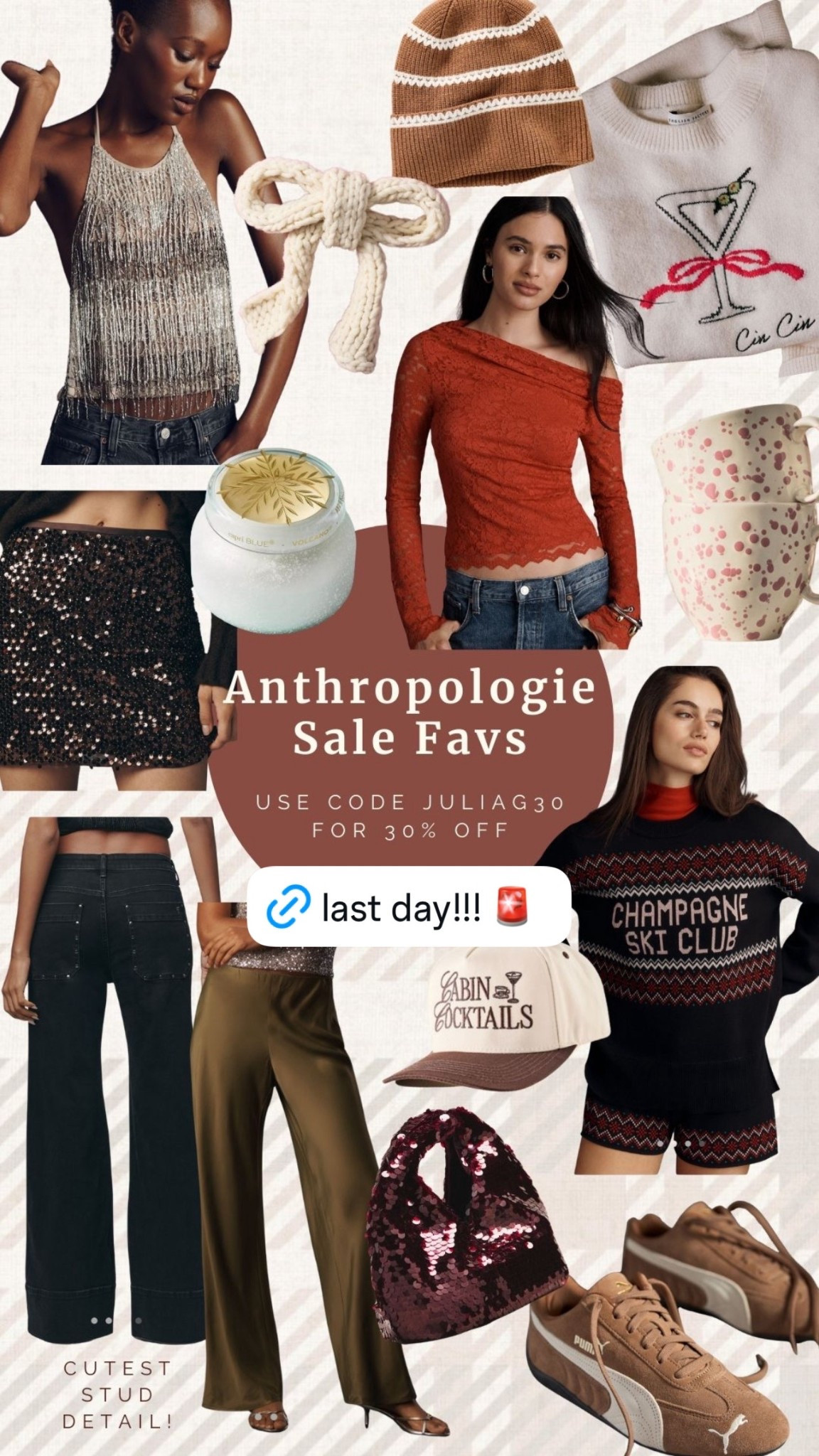 Early access Anthropologie Black Friday sale!!! Use code JULIAG30 for 30% off

Sequin skirt
Holiday outfits
Lace top
Gifts for her
Christmas party outfits
Satin pants
stud jeans
Hostess gifts
Gift guide
Black Friday
Cyber Monday



#LTKHoliday #LTKCyberWeek #LTKGiftGuide