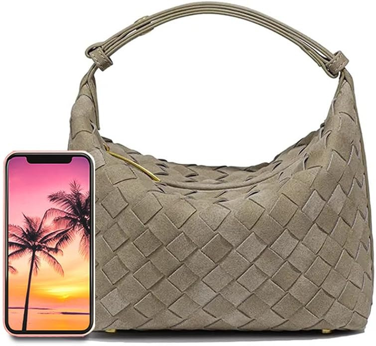Luxurious Suede Slouch Hobo Bag for Women Woven Leather Shoulder Bags Top-Handle Purses | Amazon (US)