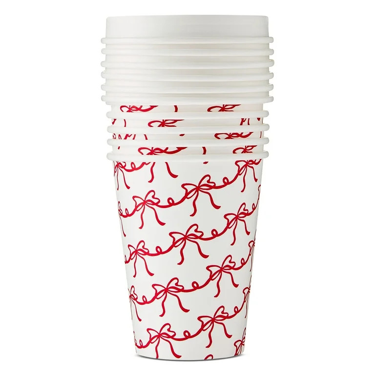 Bowknot Disposable Paper Hot Cups with Lids, Red and White, 14 fl oz, 6 Count, by Holiday Time - ... | Walmart (US)
