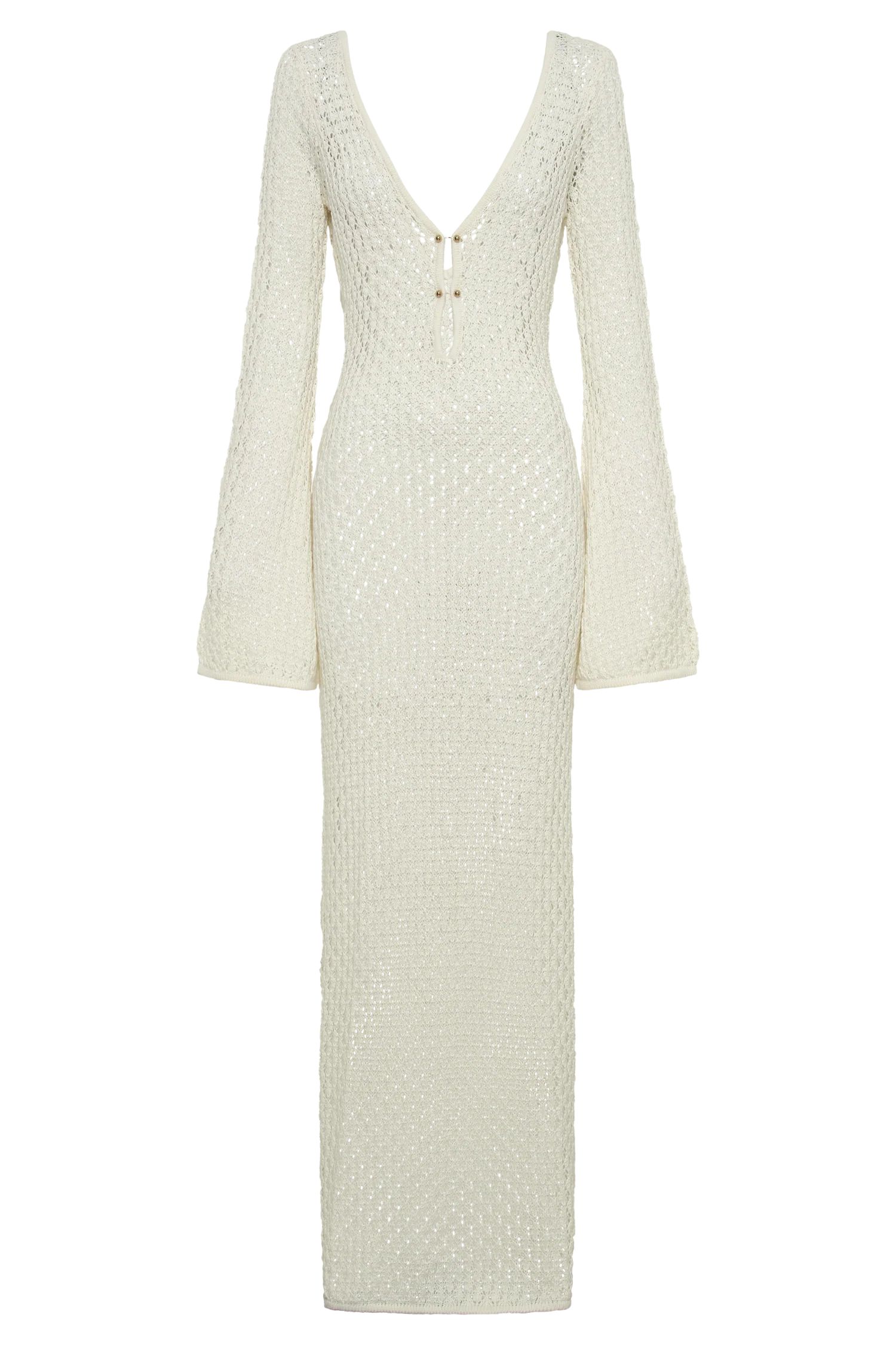 Kayleigh Crochet Fishtail Flare Sleeve Maxi Dress - White | MESHKI US