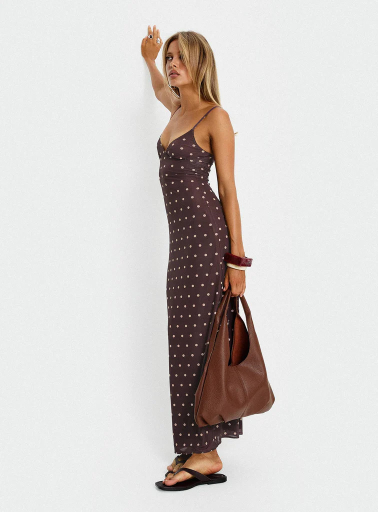 Glass Half Full Mesh Maxi Dress Plum / Pink Polka Dot | Princess Polly US