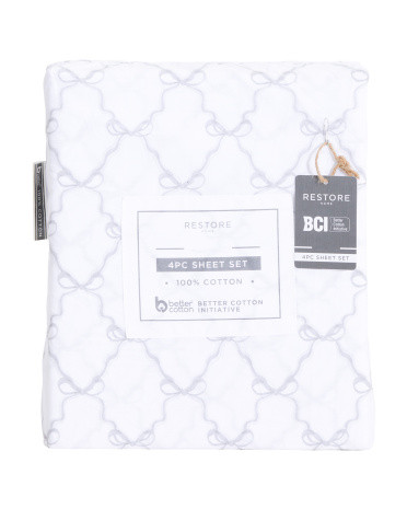 Cotton Percale Bows Sheet Set | TJ Maxx