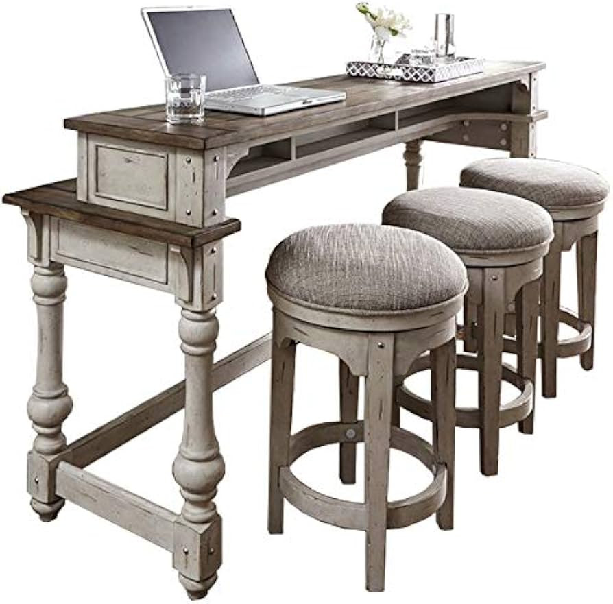 BOWERY HILL 4 Piece Bar Table Set in Antique White (1-Console and 3-Stools) | Amazon (US)