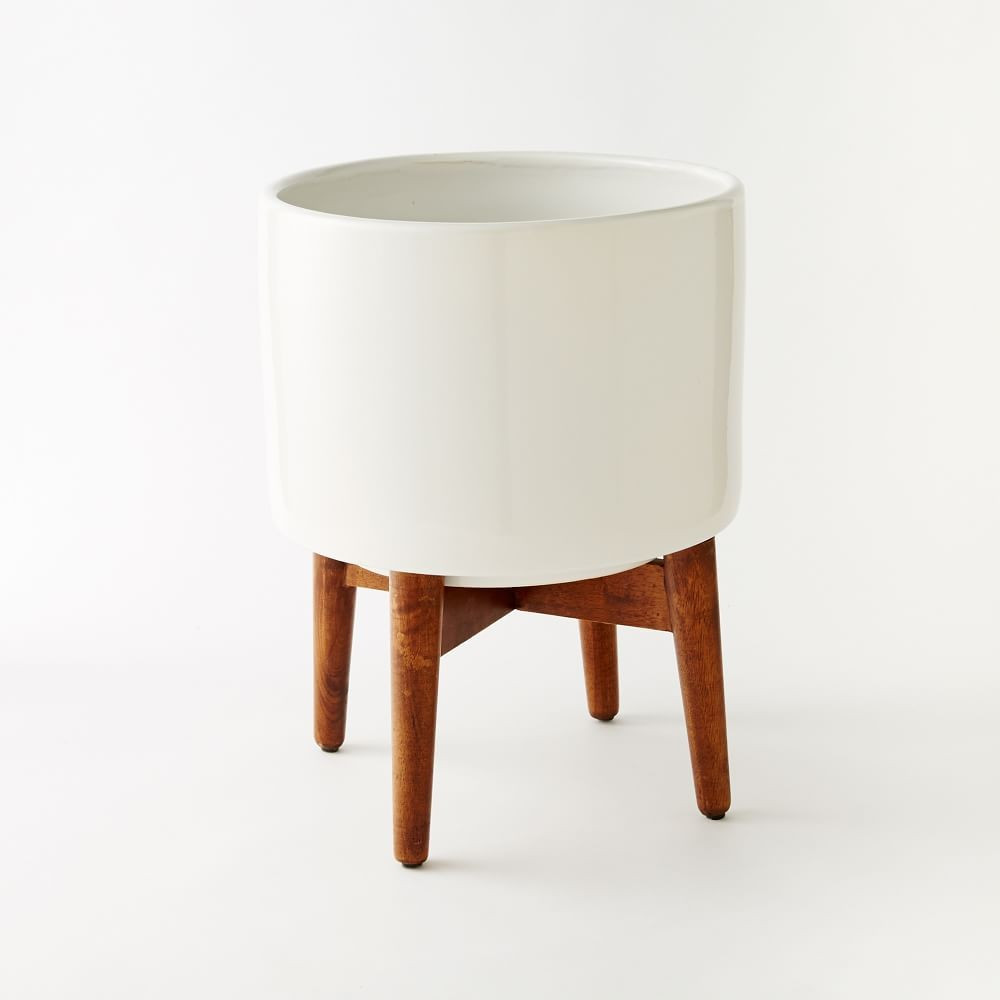 Mid-Century Turned Wood Leg Planters | West Elm (US)