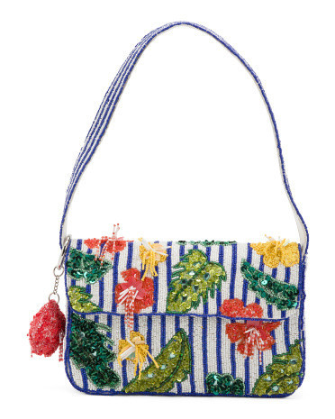 Beaded Hibiscus Day Print Shoulder Bag For Women, Leather | TJ Maxx