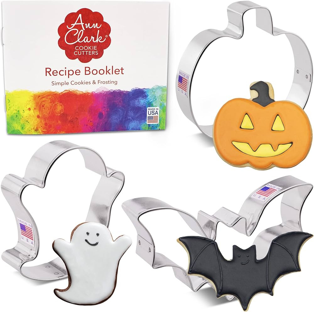 Halloween Cookie Cutters 3-Pc. Set Made in USA by Ann Clark, Pumpkin, Ghost, Bat | Amazon (US)