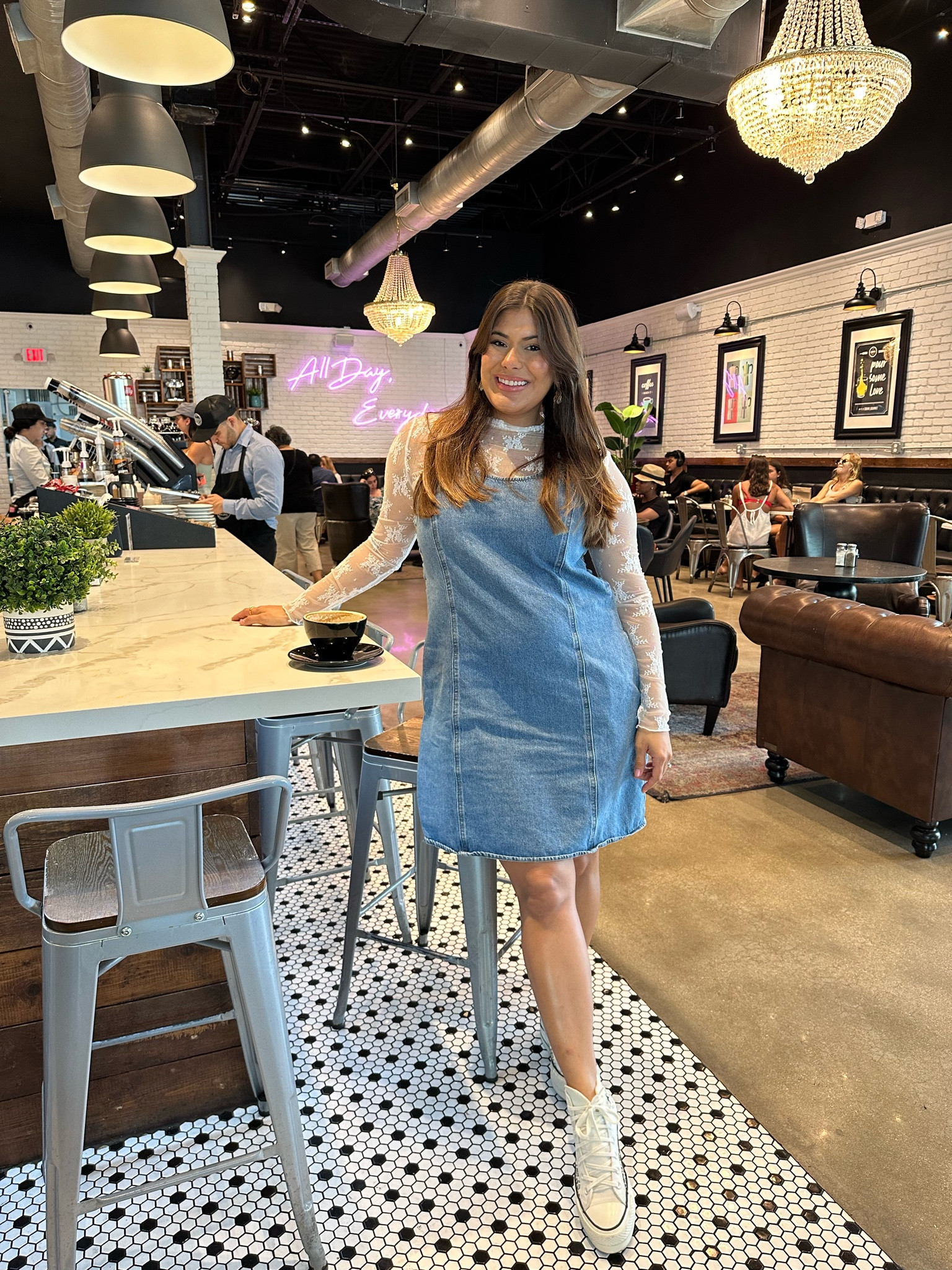 Sheer Mesh Long Sleeve Layering Top for Women Mock Neck Floral Lace Tshirt See Through Tee Shirt Blouse exactly like the Free People that it’s sold out! 🖤 love how cool and fashion this look is 
Denim overall
Summer outfit 
Spring outfit 

#LTKfindsunder100 #LTKfindsunder50 #LTKstyletip